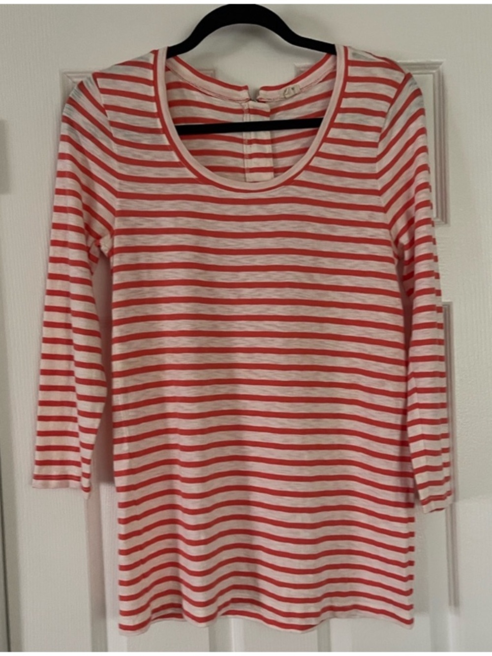J.Crew 3/4 Sleeve Half Zipper Back Stripe Top L